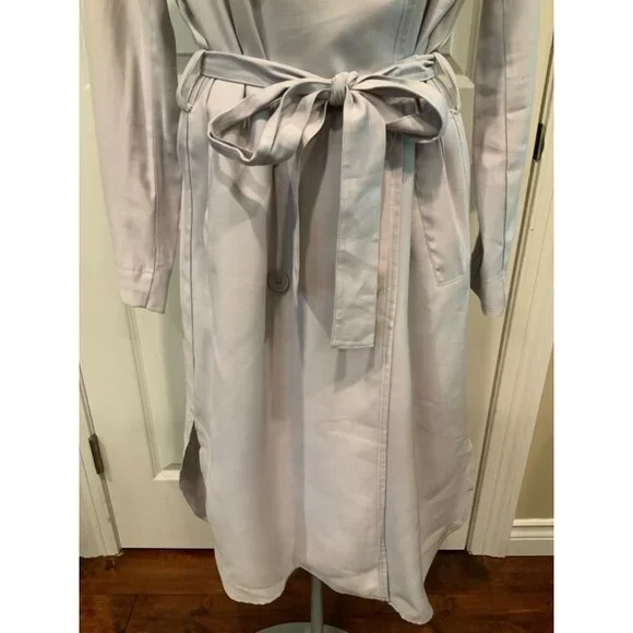 Gentle Fawn Gray Double Breasted Belted Long Trench Coat, Size S - Picture 3 of 10